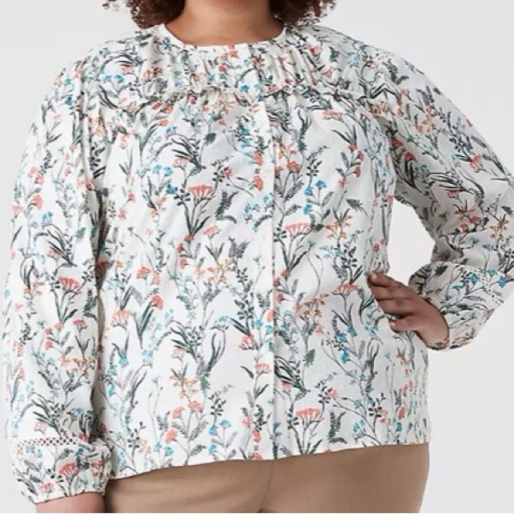 Lane Bryant  Long Sleeve Floral Flounce Button Down Shirt Size 18